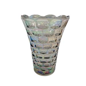 Vintage Federal Glass Yorktown Thumbprint Vase Flowers 8" USA